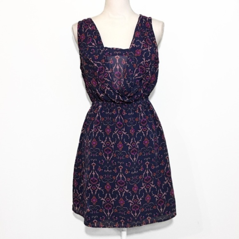CLEARANCE Navy Blue Magenta Floral A Line Dress Medium Forever21